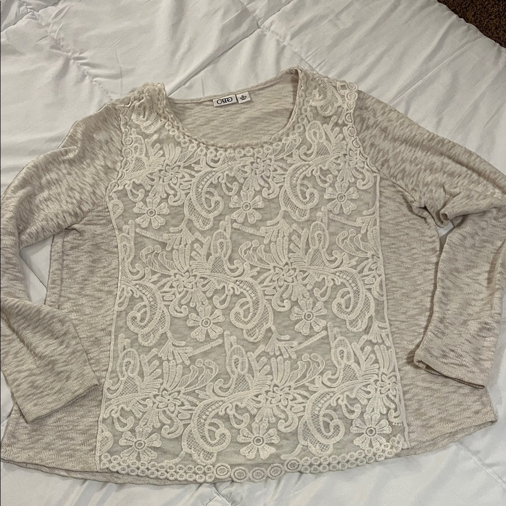 Cato Beige and Cream Lace Blouse